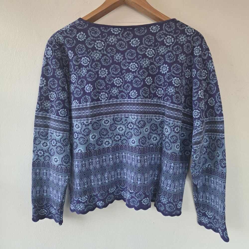 Ll Bean Womens XL Long Sleeve Sweater Top Blue Purple Floral Paisley Shirt - Picture 5 of 10
